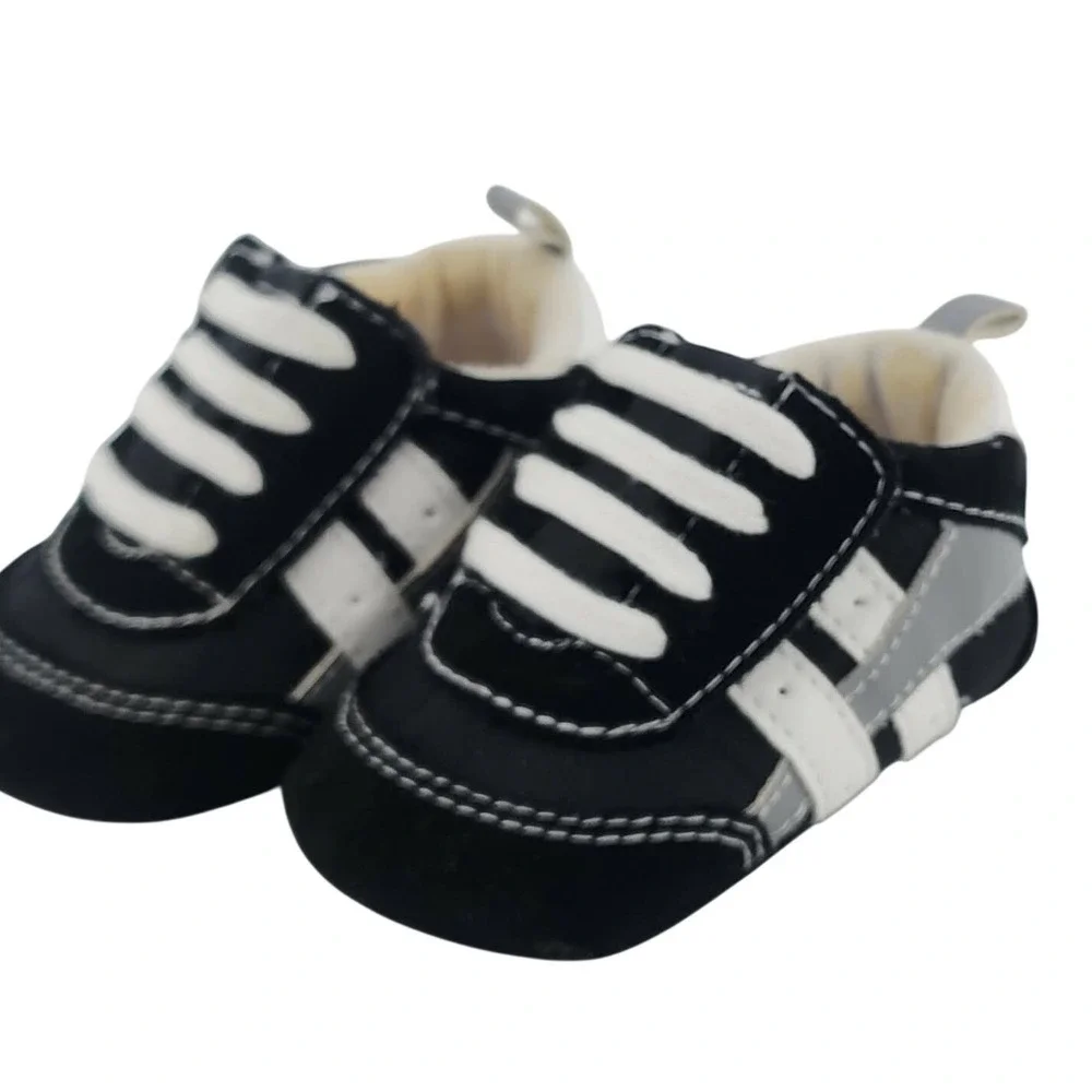 Baby Boy Soft Sole Sneakers Black White Athletic Crib Shoes‎ 6-9 Months